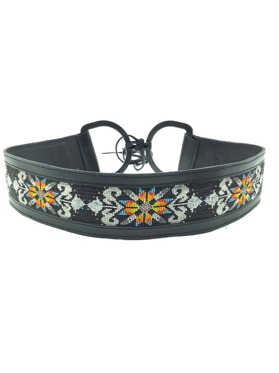 Western Women’s Beaded Black Leather Belt Size: XL main image 5